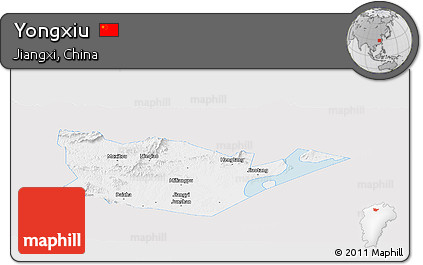 Silver Style Panoramic Map of Yongxiu, single color outside
