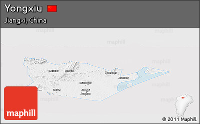 Silver Style Panoramic Map of Yongxiu, single color outside