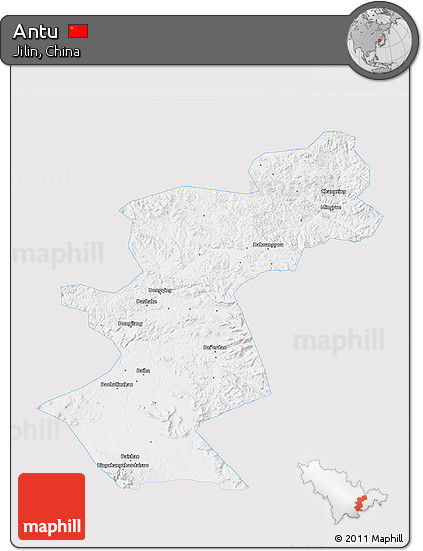 Silver Style 3D Map of Antu, single color outside