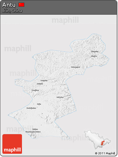 Silver Style 3D Map of Antu, single color outside