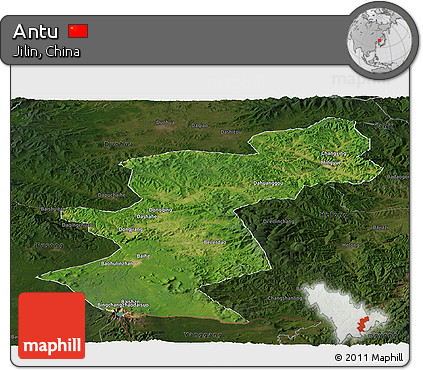 Satellite Panoramic Map of Antu, darken