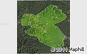 Satellite 3D Map of Fusong, darken, semi-desaturated