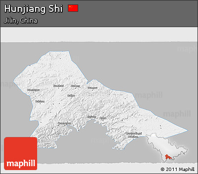 Gray 3D Map of Hunjiang Shi, single color outside