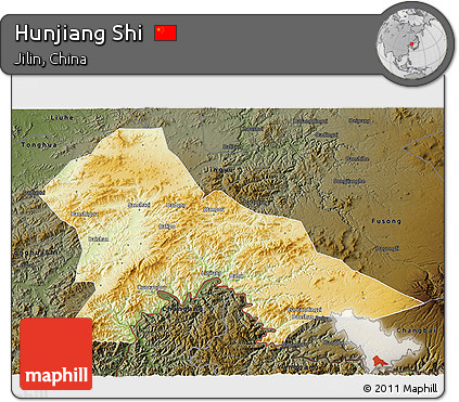 Physical 3D Map of Hunjiang Shi, darken