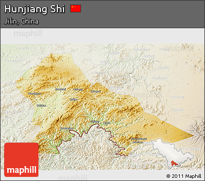 Physical 3D Map of Hunjiang Shi, lighten