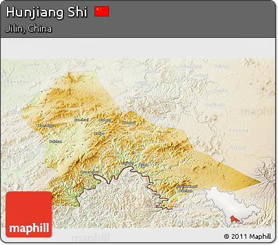 Physical 3D Map of Hunjiang Shi, lighten