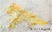 Physical 3D Map of Hunjiang Shi, lighten, semi-desaturated