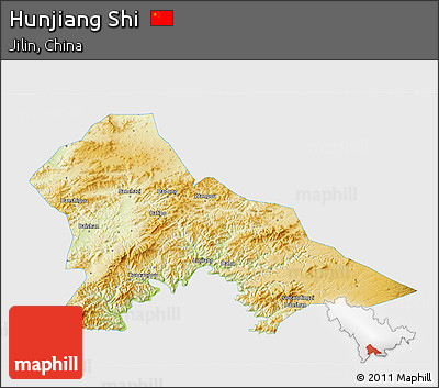 Physical 3D Map of Hunjiang Shi, single color outside