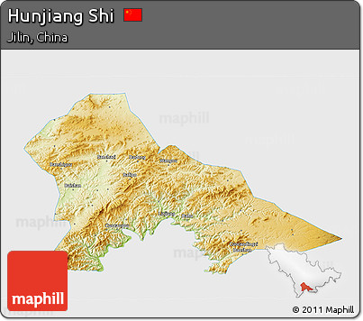 Physical 3D Map of Hunjiang Shi, single color outside