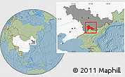 Savanna Style Location Map of Hunjiang Shi, highlighted country, highlighted parent region, hill shading