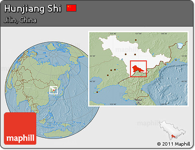 Savanna Style Location Map of Hunjiang Shi, highlighted parent region, hill shading
