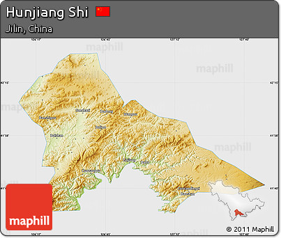 Physical Map of Hunjiang Shi, single color outside