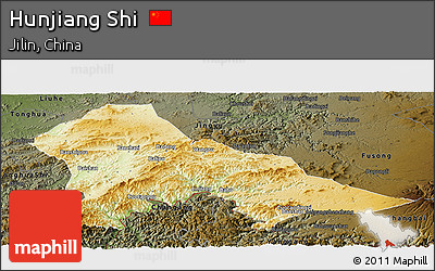 Physical Panoramic Map of Hunjiang Shi, darken