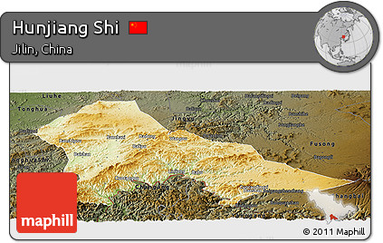 Physical Panoramic Map of Hunjiang Shi, darken