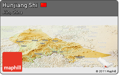 Physical Panoramic Map of Hunjiang Shi, lighten