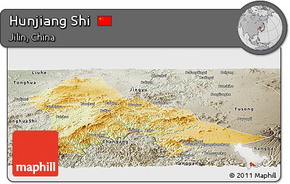 Physical Panoramic Map of Hunjiang Shi, semi-desaturated