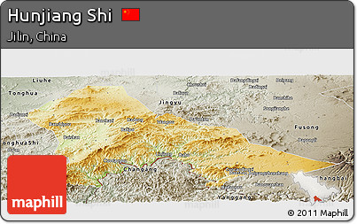 Physical Panoramic Map of Hunjiang Shi, semi-desaturated