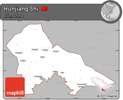 Gray Simple Map of Hunjiang Shi, cropped outside