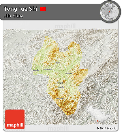 Physical 3D Map of Tonghua Shi, lighten, semi-desaturated