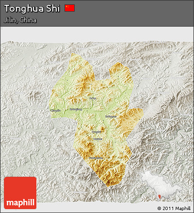 Physical 3D Map of Tonghua Shi, lighten, semi-desaturated