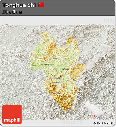 Physical 3D Map of Tonghua Shi, lighten, semi-desaturated