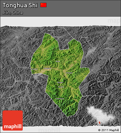 Satellite 3D Map of Tonghua Shi, desaturated