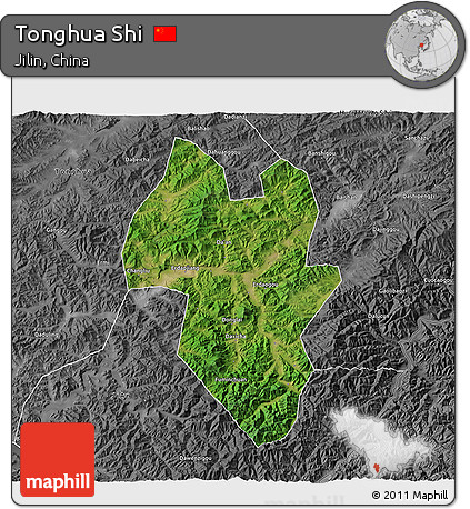Satellite 3D Map of Tonghua Shi, desaturated