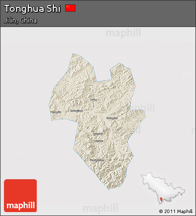 Shaded Relief 3D Map of Tonghua Shi, single color outside