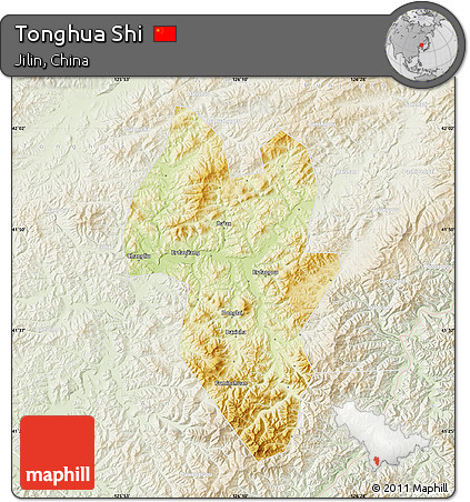Physical Map of Tonghua Shi, lighten