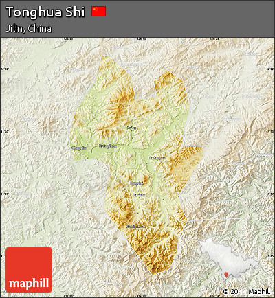 Physical Map of Tonghua Shi, lighten