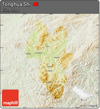 Physical Map of Tonghua Shi, lighten