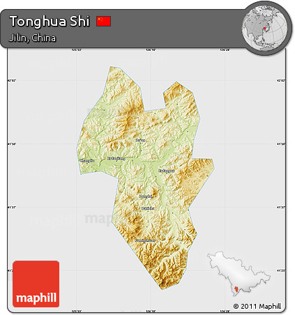 Physical Map of Tonghua Shi, single color outside