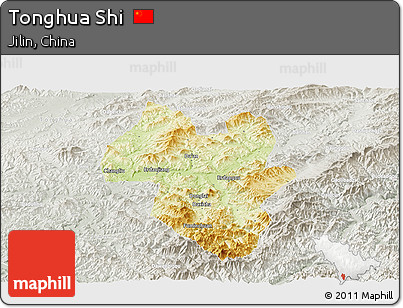 Physical Panoramic Map of Tonghua Shi, lighten, semi-desaturated