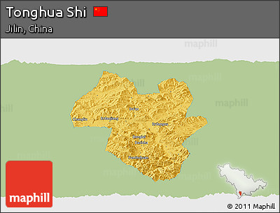 Savanna Style Panoramic Map of Tonghua Shi, single color outside