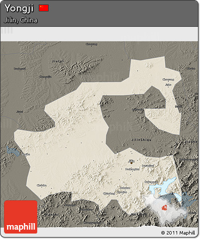 Shaded Relief 3D Map of Yongji, darken