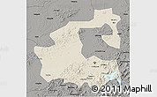 Shaded Relief 3D Map of Yongji, darken, semi-desaturated