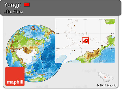 Physical Location Map of Yongji, highlighted country