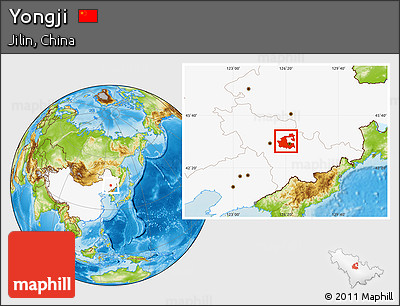 Physical Location Map of Yongji, highlighted country