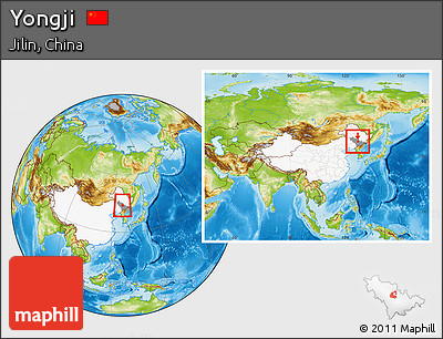Physical Location Map of Yongji, highlighted country, highlighted parent region, within the entire country