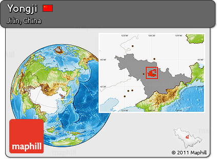 Physical Location Map of Yongji, highlighted country, highlighted parent region