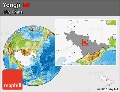 Physical Location Map of Yongji, highlighted country, highlighted parent region