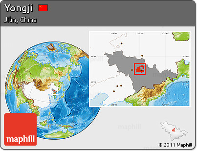 Physical Location Map of Yongji, highlighted country, highlighted parent region