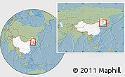 Savanna Style Location Map of Yongji, highlighted country, within the entire country, hill shading