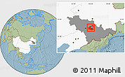 Savanna Style Location Map of Yongji, highlighted country, highlighted parent region, hill shading
