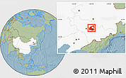 Savanna Style Location Map of Yongji, highlighted country, hill shading