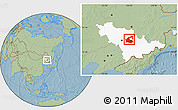 Savanna Style Location Map of Yongji, highlighted parent region, hill shading