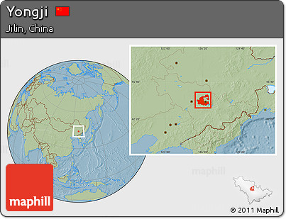 Savanna Style Location Map of Yongji, hill shading