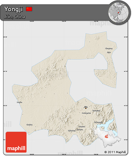 Shaded Relief Map of Yongji, single color outside