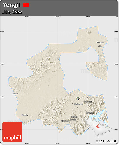 Shaded Relief Map of Yongji, single color outside