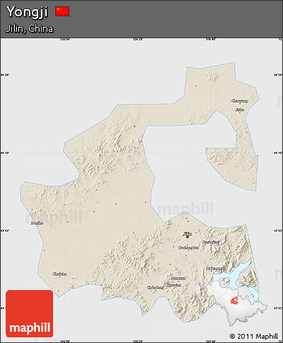 Shaded Relief Map of Yongji, single color outside